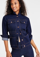 Anne Klein Women's Button-Front Shirred Denim Jacket - Metropolitan