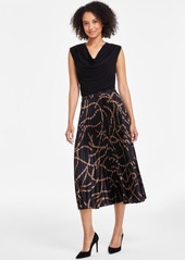 Anne Klein Women's Chain-Print Pull-On Pleated Midi Skirt - Anne Black