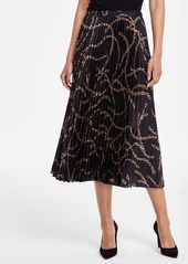 Anne Klein Women's Chain-Print Pull-On Pleated Midi Skirt - Anne Black