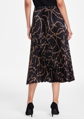 Anne Klein Women's Chain-Print Pull-On Pleated Midi Skirt - Anne Black