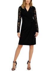 Anne Klein Women's Classic Wrap Dress with Lace Sleeves  XL