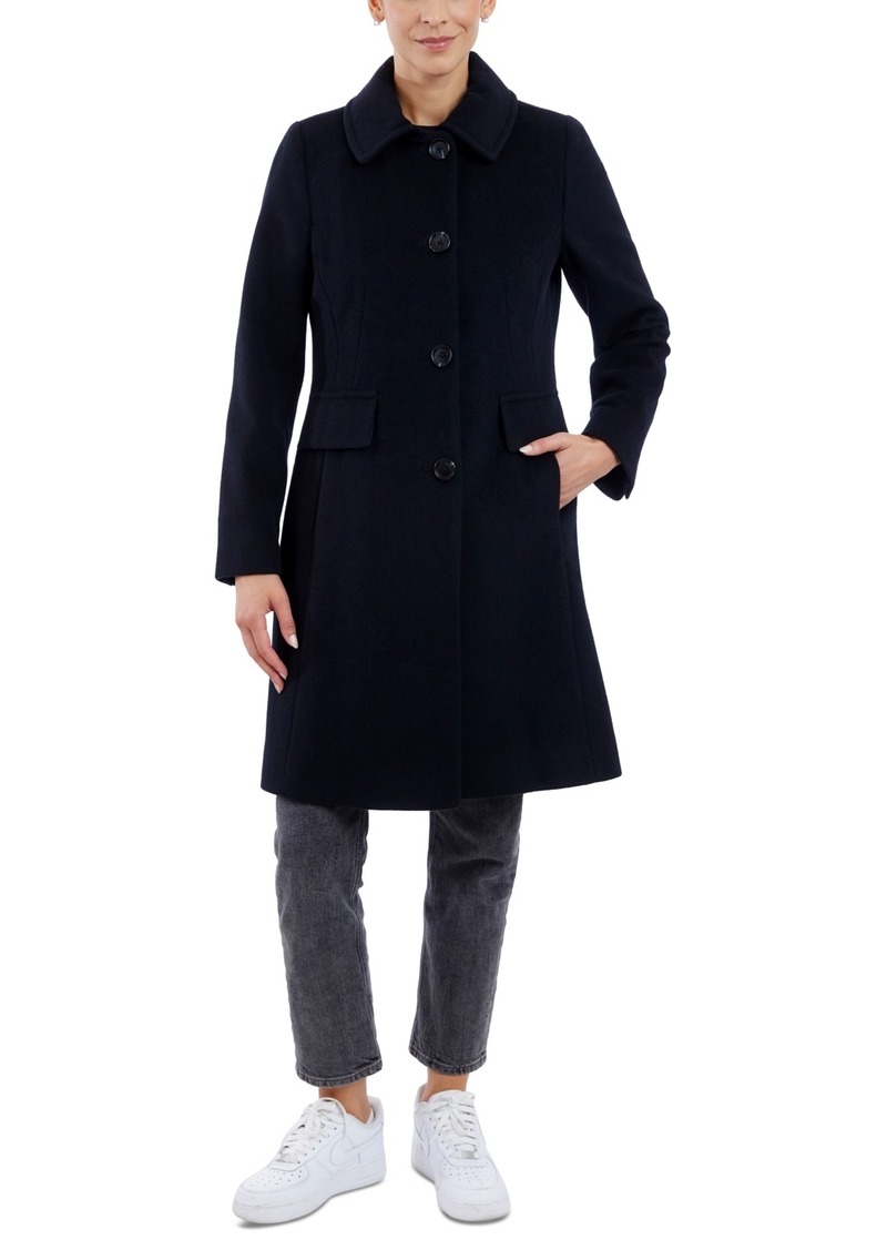 Anne Klein Women's Collared Button-Front Walker Coat - Black