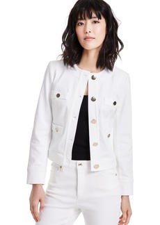 Anne Klein Women's Collarless Denim Jacket - Soft White