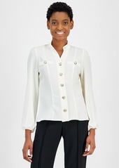 Anne Klein Women's Collarless Long-Sleeve Blouse - Anne White