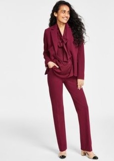 Anne Klein Womens Collection Compression One Button Jacket Long Sleeve Tie Neck Blouse The Jillian Fly Front Bootcut Pants