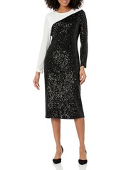 Anne Klein Womens Color Blocked Fitted Sequin Mesh Midi Dress