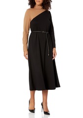 Anne Klein Women's Color Blocked Mock Neck MIDI Dress