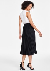 Anne Klein Women's Colorblocked Belted Pleated Dress - Anne Black