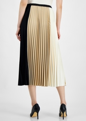 Anne Klein Petite Pull-On Colorblocked Pleated Skirt - Anne Black/Latte/Anne White