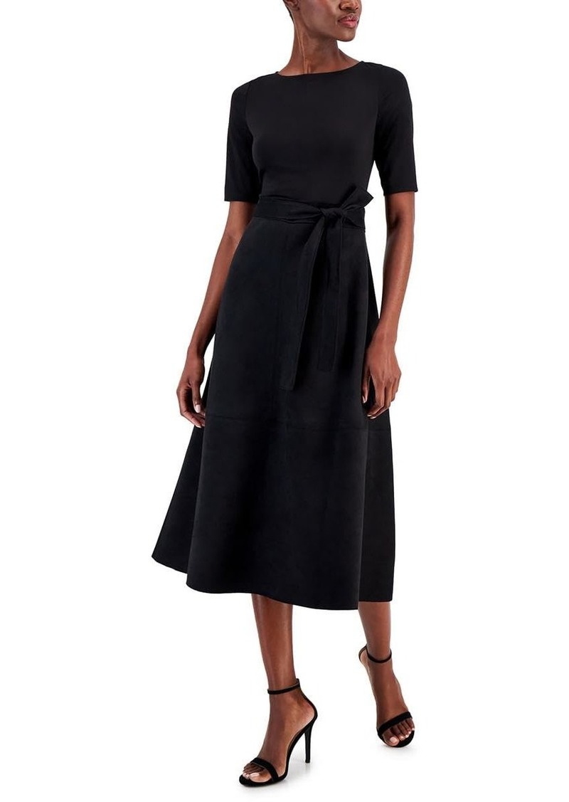 Anne Klein Women's Combo Vegan Suede MIDI Dress