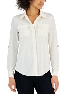 Anne Klein Women's Convertible-Sleeve Utility Shirt - Anne White