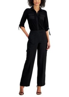 Anne Klein Womens Convertible Sleeve Utility Shirt Tab Waist Cargo Trousers