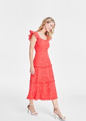 Anne Klein Women's Cotton Scoop-Neck Flutter-Sleeve Dress - Hibiscus R