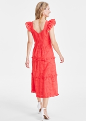 Anne Klein Women's Cotton Scoop-Neck Flutter-Sleeve Dress - Hibiscus R
