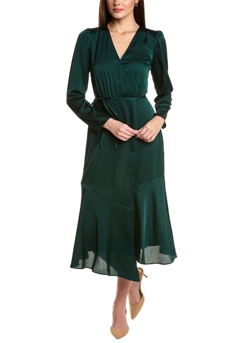 Anne Klein Women's Crinkled Charmeuse Long Sleeve V-Neck Faux WRAP Dress