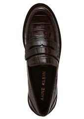 Anne Klein Women's Eryn Lug Sole Croc Slip On Loafers - Black Croc