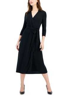 Anne Klein Women's Faux-Wrap Collared Midi Dress - Anne Black