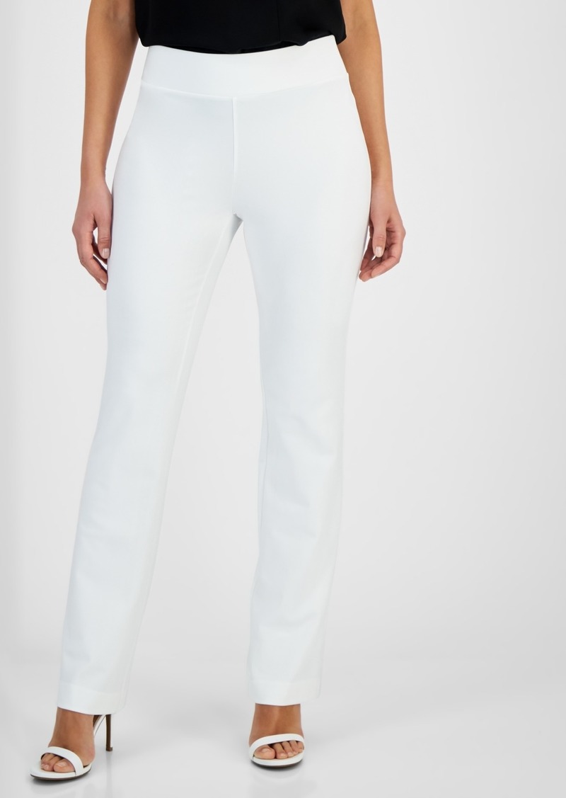 Anne Klein Women's Flat-Front Mid Rise Pull-On Pants - Bright White