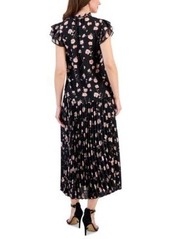 Anne Klein Womens Floral Print Flutter Sleeve Blouse Midi Skirt