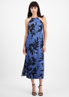 Anne Klein Women's Floral-Print Halter Maxi Slip Dress - Blue Jay/Anne Black