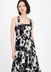 Anne Klein Women's Floral-Print Smocked Midi Dress - Anne Black