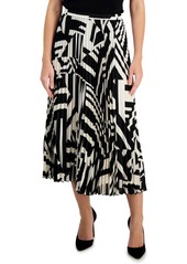 Anne Klein Women's Geometric-Print Pleated Midi Skirt - Anne Black/Anne White