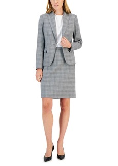 Anne Klein Women's Glen Plaid Single-Button Skirt Suit - Anne Black/bright White