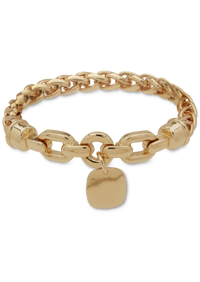 Anne Klein Women's Gold-Tone Link Tag Charm Stretch Bracelet - Gold