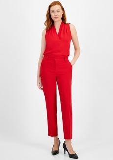 Anne Klein Women's Grace Mid Rise Straight-Leg Ankle Pants - Bright Crimson