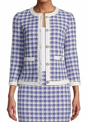 Anne Klein Women's Grid Tweed Collarless Jacket W/Trim RAINSHADOW Combo