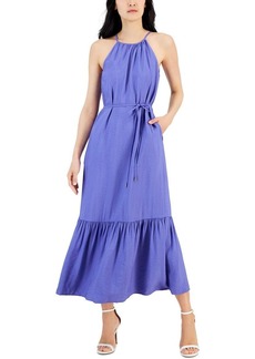 Anne Klein Women's Halter Maxi Dress W/Tier Hem & SELF SASH Enzyme Stone WASH