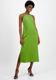 Anne Klein Women's High-Neck Sleeveless Side-Slit Dress - LEAFY GREEN