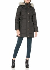Anne Klein Women's Hooded Boxed Quilt Coat with Elastic Waist Detail