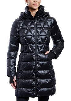 Anne Klein Women's Shine Hooded Packable Puffer Coat - Black