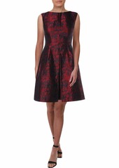 Anne Klein Women's Inverted Fit and Flare Jacquard Dress RED Clay/Okeefe Blue Combo