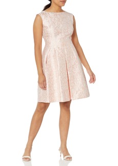 Anne Klein Women's Jacquard Fit and Flare Dress Cherry Blossom/NYC White