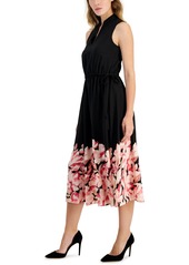 Anne Klein Women's Jenna Floral-Hem Drawstring-Waist Midi Dress - Anne Black/Camellia Multi