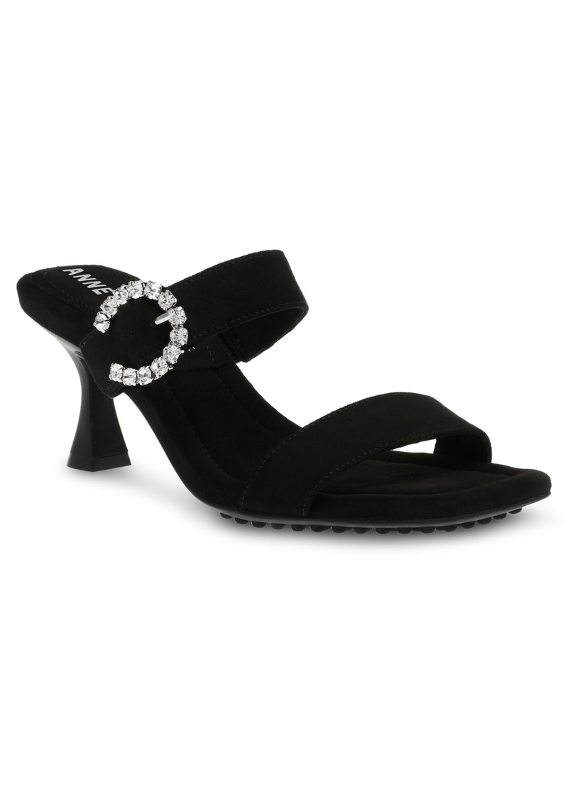 Anne Klein Women's Josie Square Toe Dress Sandals - Black Suede