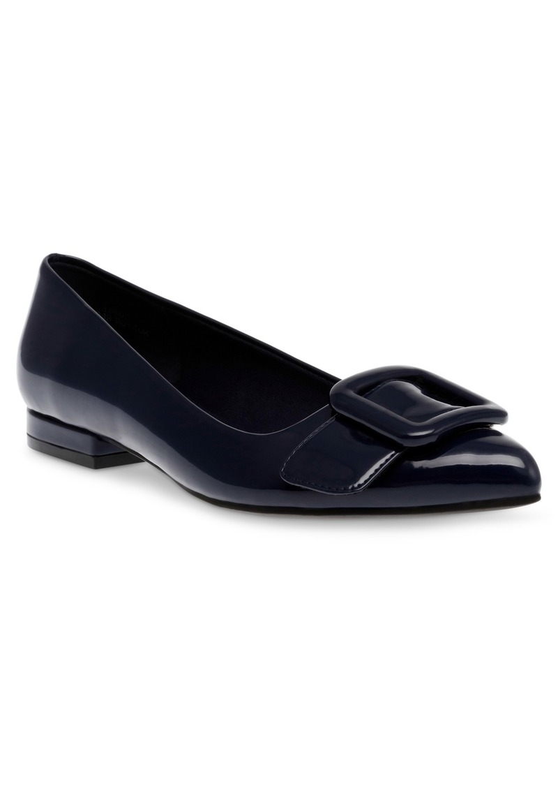 Anne Klein Women's Kalea Pointed Toe Buckle Flats - Navy Patent