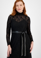 Anne Klein Women's Lace Long-Sleeve Mock Neck Dress - Anne Black