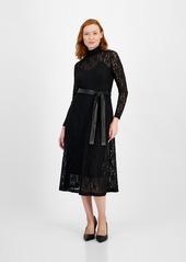 Anne Klein Women's Lace Long-Sleeve Mock Neck Dress - Anne Black