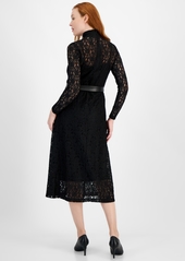 Anne Klein Women's Lace Long-Sleeve Mock Neck Dress - Anne Black