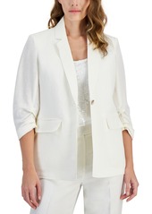 Anne Klein Women's Linen-Blend, One-Button Scrunch Sleeve Blazer - Bright Whi