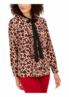 Anne Klein Women's Long Sleeve Bow Blouse Vicuna/Titian RED Combo