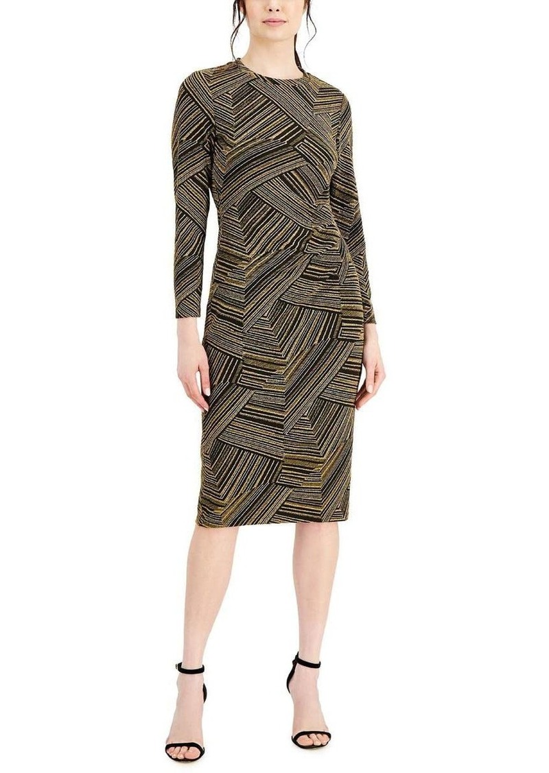 Anne Klein Women's Long Sleeve Dress with Side Pleating Detail