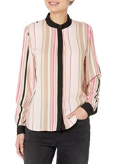 Anne Klein Women's L/S Covered PLKT Collarless Oxford