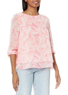 Anne Klein Women's L/S Printed Double Layer Blouse with ELA