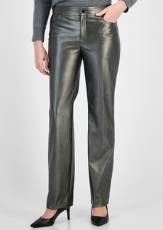 Anne Klein Women's Metallic Bootleg Pants - Gunmetal