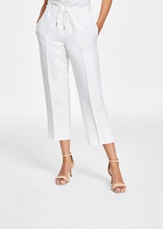 Anne Klein Women's Linen-Blend Mid Rise Drawstring-Waist Crop Pants, Regular & Petite - Bright White