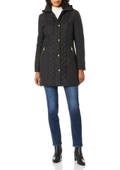 Anne Klein Women's Mixed Quilted Coat with Removable Hood black